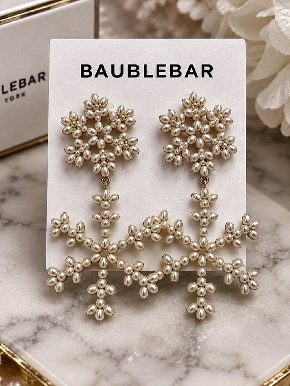 BaubleBar Snow And Behold Drop Earrings Gold & White